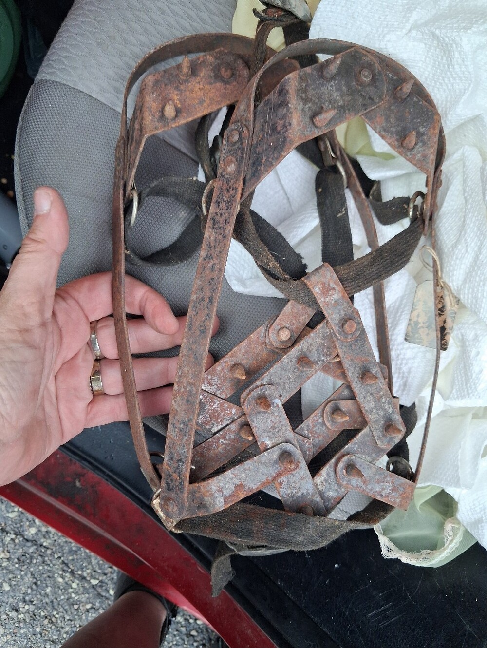 Vintage Metal Ice Cleats with Straps - Rust Brown